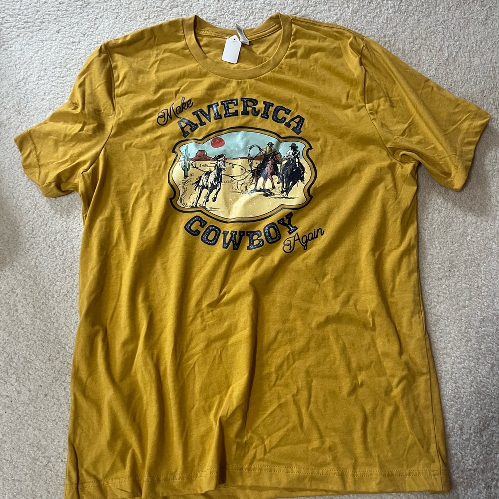 America Cowboy Graphic T-Shirt - Mustard